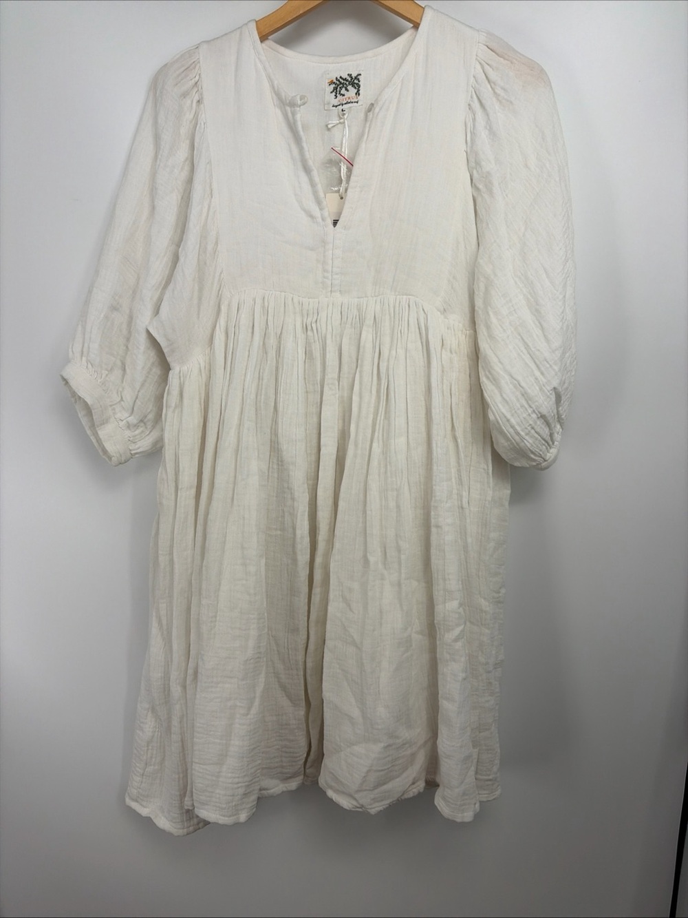 Citrus Boutique White Double Cotton Gauze Dress sz Large Mini Length Swing